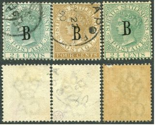 THAILAND: 1882 - 85 18 stamps of Straits Settlements Overprint type’B’ 3