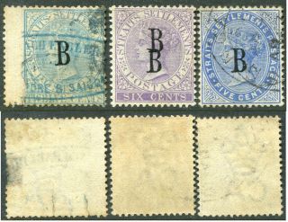 THAILAND: 1882 - 85 18 stamps of Straits Settlements Overprint type’B’ 4