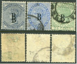 THAILAND: 1882 - 85 18 stamps of Straits Settlements Overprint type’B’ 7