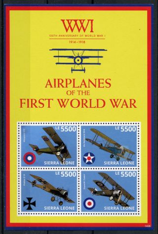 Sierra Leone 2014 Mnh Wwi Ww1 First World War Airplanes 4v M/s Fokker Stamps