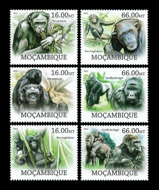 Mozambique Monkey Primates Gorillas Animals 6v Set Mnh Michel:5824 - 5829