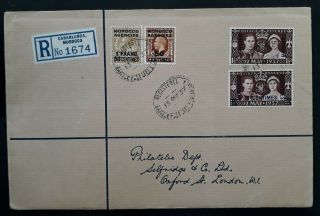 Rare 1937 Morocco (british Post) Registd Cover Ties 4 Stamps Canc Casablanca