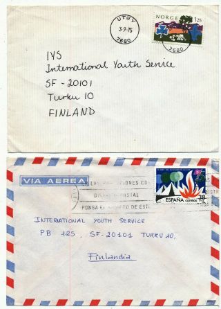 Norway Spain 1975 - 83 Scout Stamp On 2 Covers To Finland
