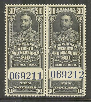 Canada Fwm71,  1930 $10 King George V - Weights/measures Revenue,  Hp Nh