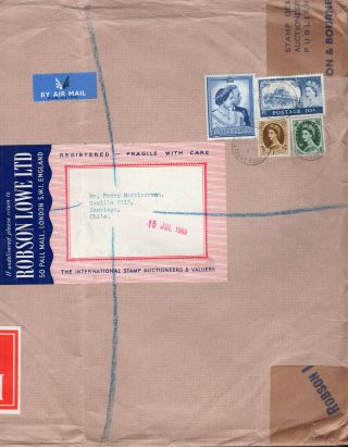 Uk Gb To Chile Registered Air Mail Cover 1953 One Pound High Value London - Sgo.