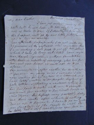 c.  1798 ANTIQUE STAMPLESS FOLDED LETTER ABOUT YALE UNIVERSITY PRESIDENT ' S HOUSE 3