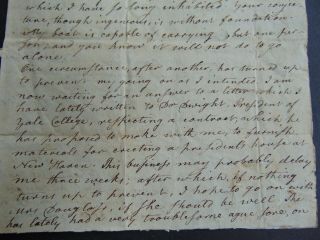 c.  1798 ANTIQUE STAMPLESS FOLDED LETTER ABOUT YALE UNIVERSITY PRESIDENT ' S HOUSE 5