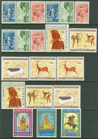 Algeria : 1957 - 66.  3 Different Complete Sets In Qtys Of 1 - 3 Of Each.  Cat $152.