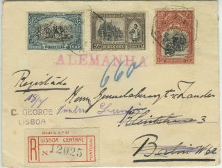Portugal 1926 Registered Cover,  Lisbon To Berlin Redirected Afinsa 364,  375,  378