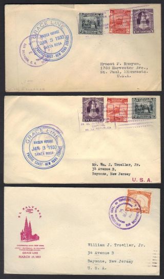 El Salvador 1933 Three Covers Posted On The High Seas Grace Ship Lines