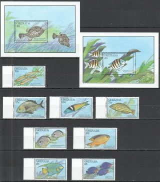 K1158 Grenada Fishes Marine Life Fauna 2151 - 58 Michel 31 € Bl,  Set Mnh Stamps