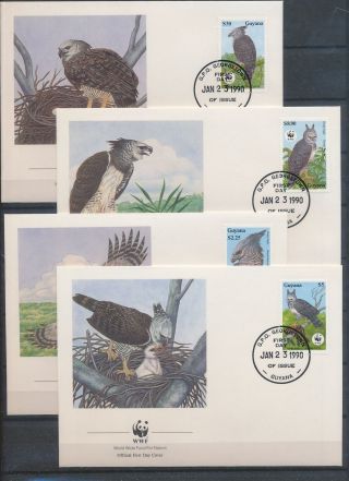 Xb72339 Guyana 1990 Harpy Eagle Birds Wwf Fdc 