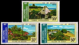 Comoro Islands 1975 - Moheli Landscapes,  Villages,  Set Of 3,  Mnh - S.  G.  168 - 170