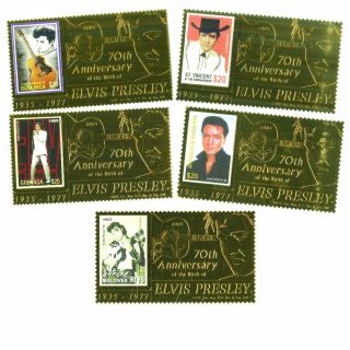 2005 Gold Elvis Stamps - Set Of 5