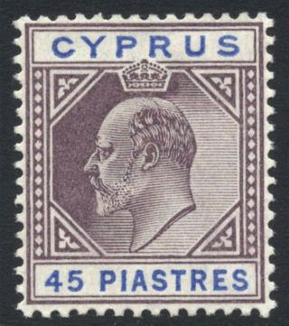 Cyprus 1902 - 04 45pi Edvii Nh Sg 59 Cat £200 ($260)