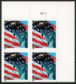 Usa Sc.  3978 39c Flag & Liberty 2006 Mnh Sa Plate Block