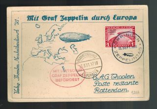1931 Ohringen Germany Graf Zeppelin Picture Postcard Cover To Usa Lz 127 C40