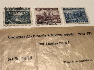 1940 Czechoslovakia Bohemia Moravia Stamp Set Of 3 44 - 46 Littleton Co