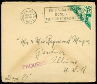 Edw1949sell : Liberia Single Usage On 1941 Paqueboat Cover To Usa.