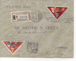 1934 Uruguay Triangle Cover 7th Pan Am Conference C61 &c62 With Aero Overprint