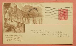 1922 Canada Pacific Railway Co Emerald Lake Chalet Advertising Postal Card To Gb