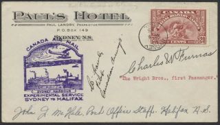 1935 Aamc 3521i Sydney Ns To Halifax Flight,  Hotel Cover,  E6,  Pilot Signed
