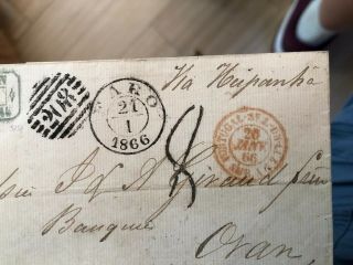 Rare 1866 Portugal Postal Cover Faro To Oran Algeria 3