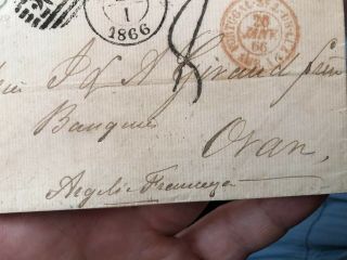 Rare 1866 Portugal Postal Cover Faro To Oran Algeria 5