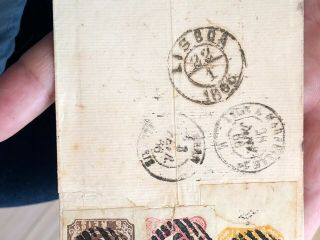 Rare 1866 Portugal Postal Cover Faro To Oran Algeria 7
