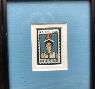 1961 US 4 Cent Stamp Nursing Commemorative In Wood Frame 2
