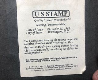 1961 US 4 Cent Stamp Nursing Commemorative In Wood Frame 3