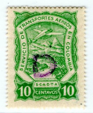 Denmark - Colombia - Scadta Consular 10c Stamp W/ Secret Dot - Sc Cld14 Rrr