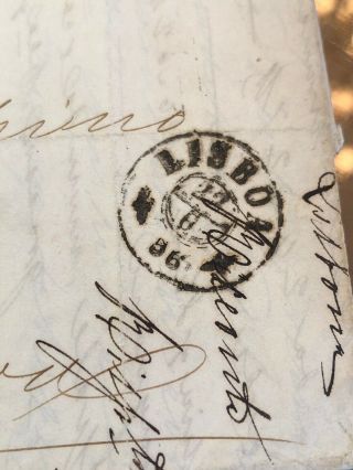 Rare Portugal Folding Letter Cover Lisbon To Genoa Italy 1856 11