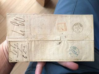 Rare Portugal Folding Letter Cover Lisbon To Genoa Italy 1856 2