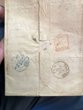 Rare Portugal Folding Letter Cover Lisbon To Genoa Italy 1856 6