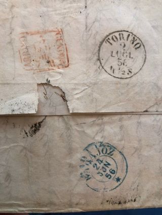 Rare Portugal Folding Letter Cover Lisbon To Genoa Italy 1856 7