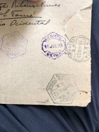 1920’s Rare Portugal Colonial Mozambique Postal Cover From São Tomé Registered? 11