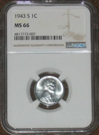 1943 S Lincoln Steel Wheat Penny Ngc Grade Ms66 Certified Uncirculated Cent 1c