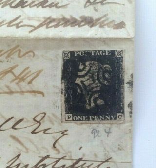 Gb Penny Black Postage Stamp On Letter/envelope 3rd Mar 1841 - Address Paisley