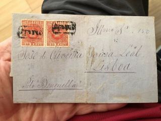 Rare São Tomé E Principe Portugal Colonial Cover To Lisbon 1877 Folded Letter