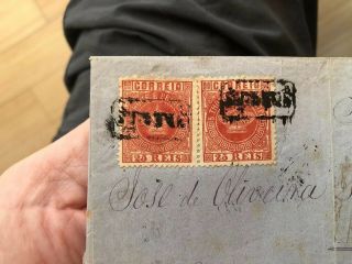 Rare São Tomé E Principe Portugal Colonial Cover To Lisbon 1877 Folded Letter 2