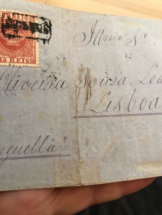 Rare São Tomé E Principe Portugal Colonial Cover To Lisbon 1877 Folded Letter 3