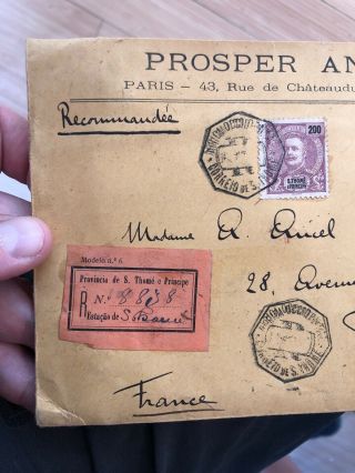 Rare São Tomé Y Principe Portugal Colonial Cover To Paris 1907/8 (Registered) 2