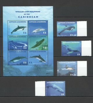 O005 2009 Antigua & Barbuda Whales & Dolphins 4737 - 46 Michel 19,  2 Eu Set,  Kb Mnh