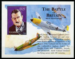 Gambia 2000 Mnh Wwii Ww2 Battle Of Britain Galland 1v S/s Ii Aviation Stamps