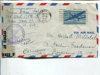 Usa Censor Air Mail Cover To Berlin 25.  9.  1946