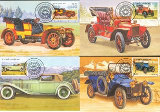S.  Tome St Thomas 1983 Cars Automobiles Maxi Cards X 8 (d600