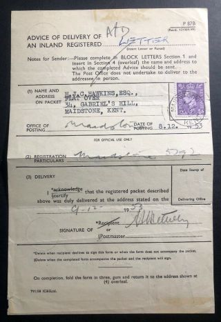 1953 Maidstone England Advice Of Delivery Form Cover To Provincial Bank Local 2