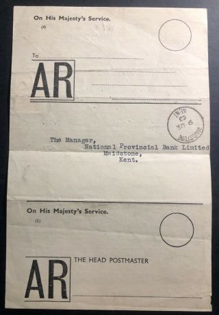 1953 Maidstone England Advice Of Delivery Form Cover To Provincial Bank Local 3
