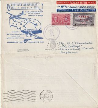 Us 1952 Pan Am 40th Anniversary First Flight To Panamanian Isthmus Flight Cover